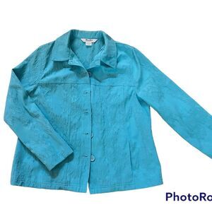 Turquoise light weight jacket with floral pattern